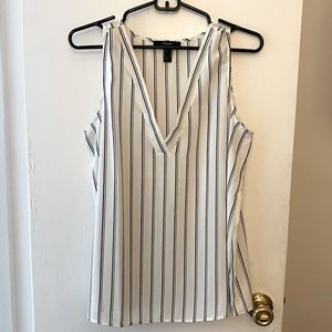 Forever 21 White Sleeveless Top w/Navy Stripes